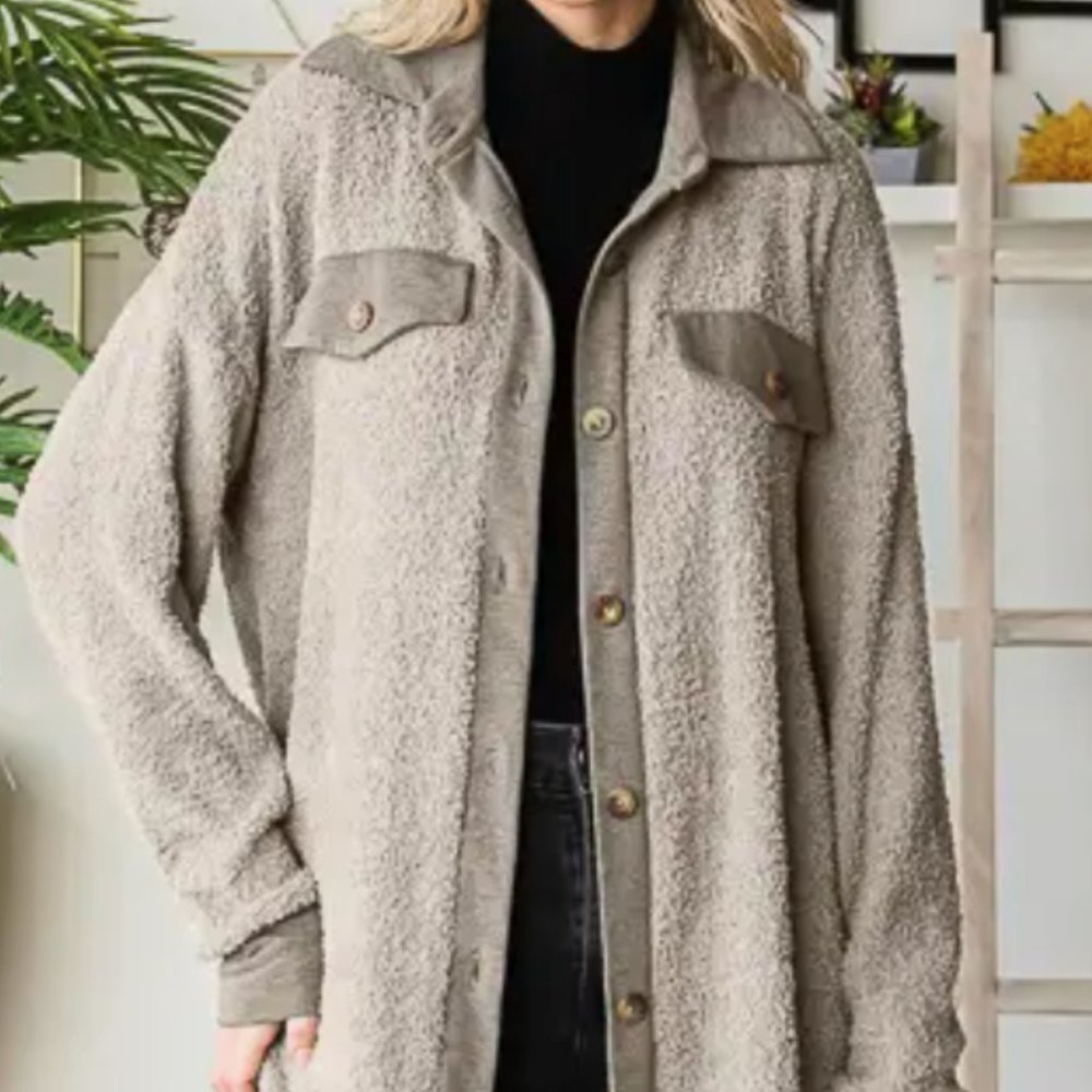 Mocha Shacket with French Terry Contrast